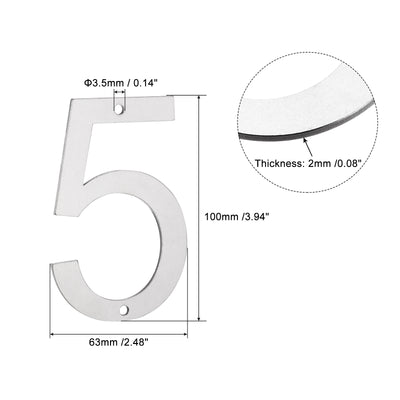Harfington 4 Inch 304 Stainless Steel House Number Polishing for Door Mailbox(Number 5)
