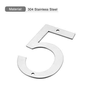 Harfington 4 Inch 304 Stainless Steel House Number Polishing for Door Mailbox(Number 5)