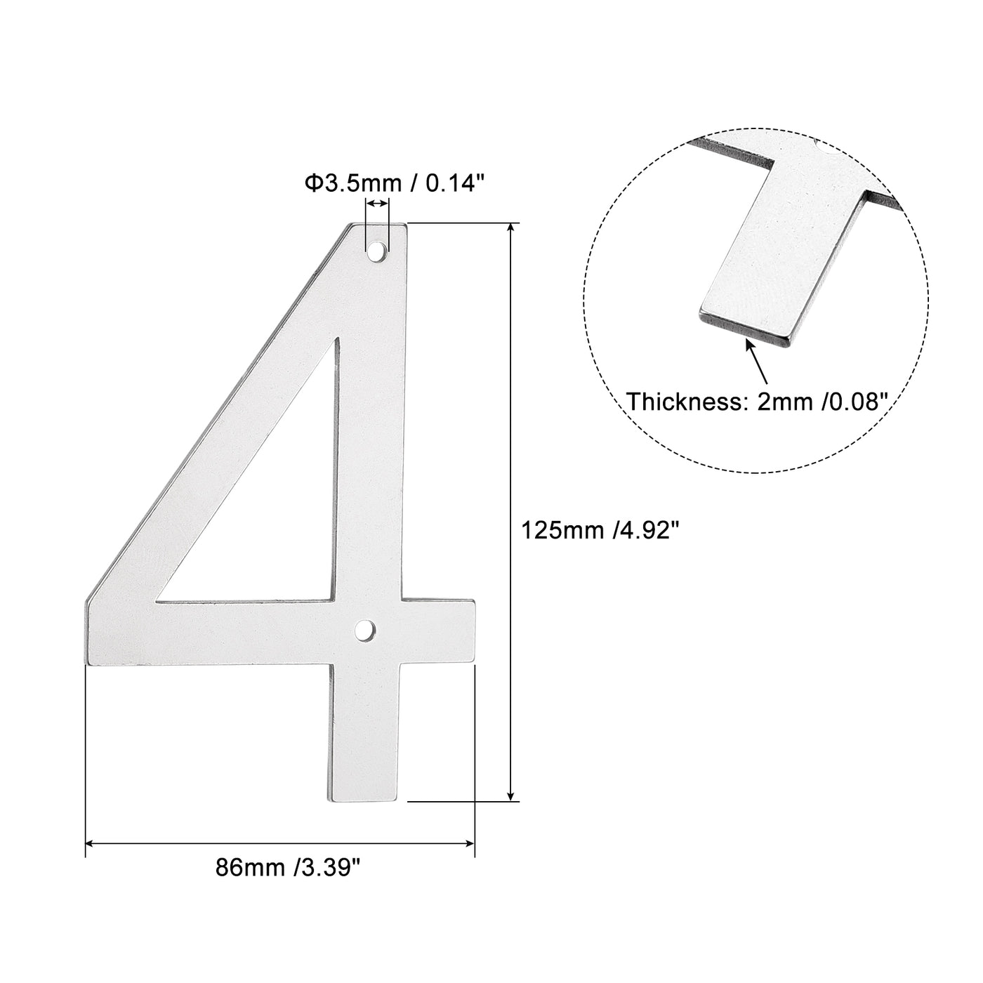 Harfington 5 Inch 304 Stainless Steel House Number Polishing for Door Mailbox(Number 4)