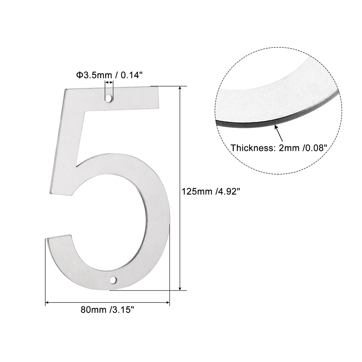 Harfington 5 Inch 304 Stainless Steel House Number Polishing for Door Mailbox(Number 5)