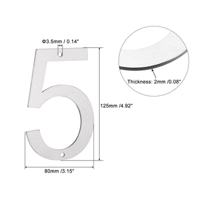 Harfington 5 Inch 304 Stainless Steel House Number Polishing for Door Mailbox(Number 5)