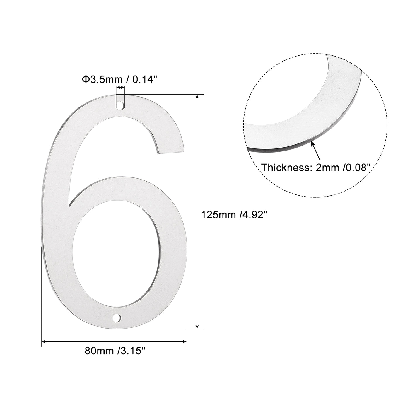 Harfington 5 Inch 304 Stainless Steel House Number Polishing for Door Mailbox(Number 6)