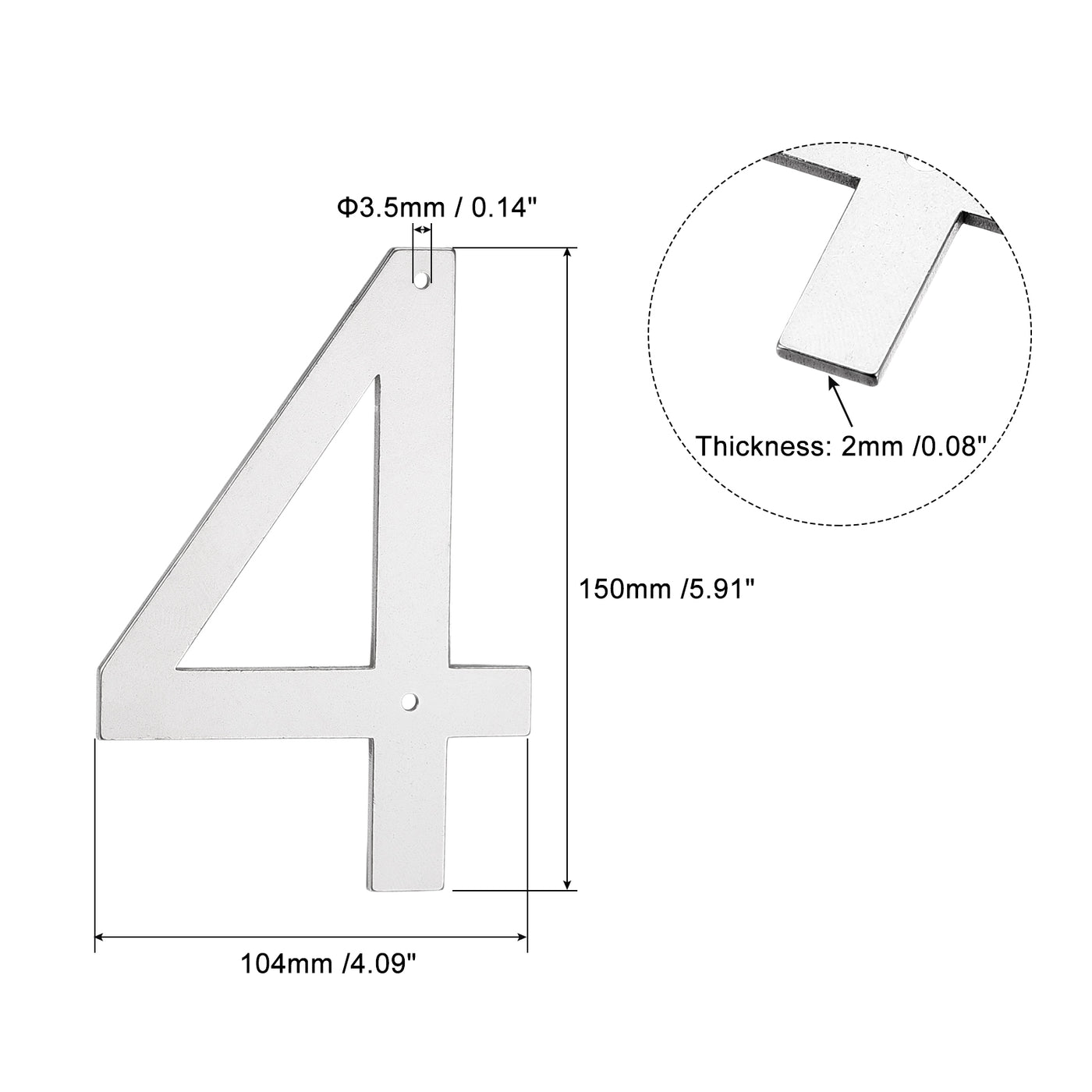 Harfington 6 Inch 304 Stainless Steel House Number Polishing for Door Mailbox(Number 4)