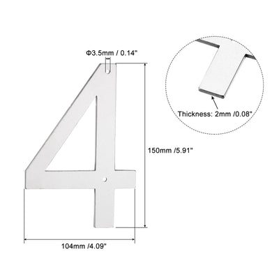 Harfington 6 Inch 304 Stainless Steel House Number Polishing for Door Mailbox(Number 4)
