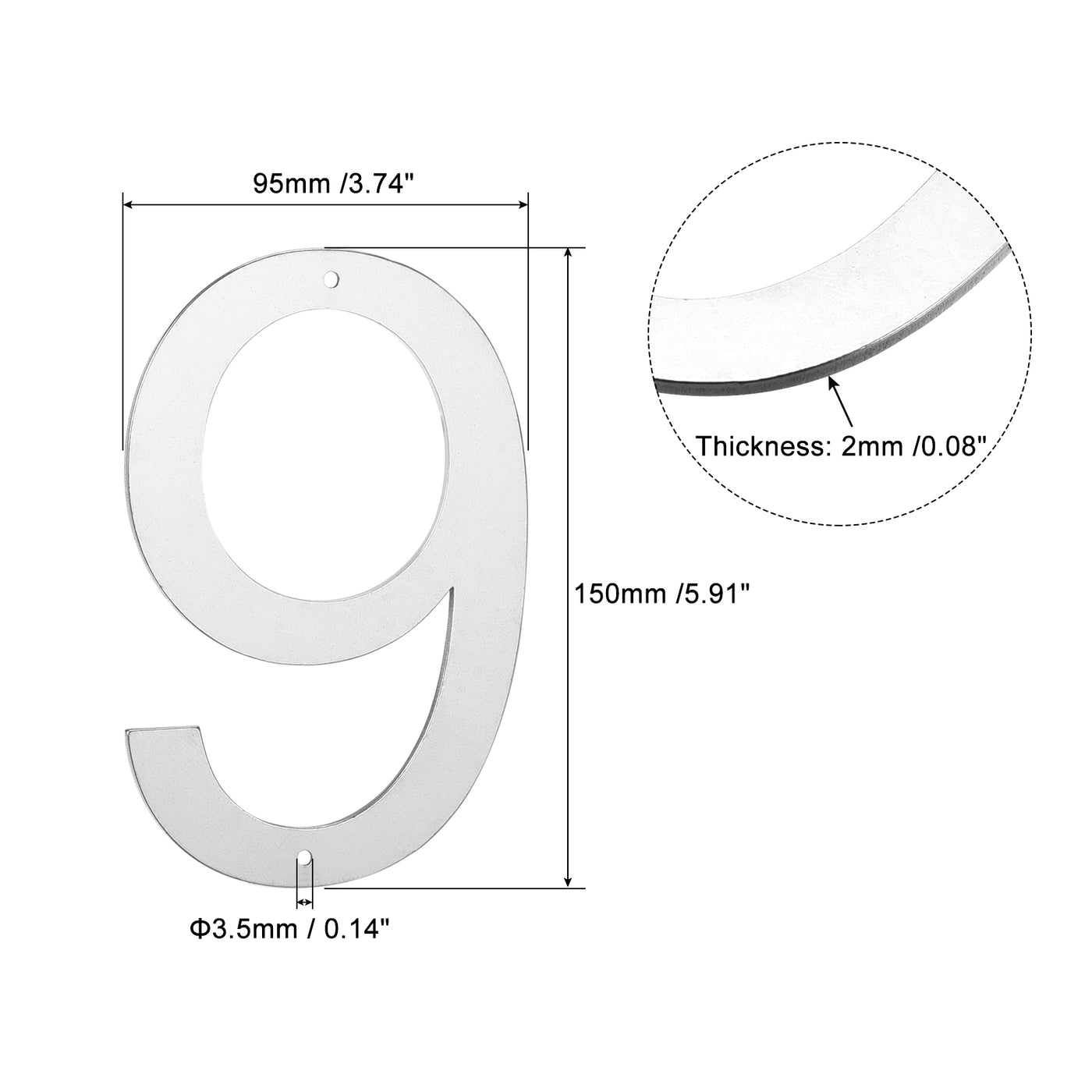 Harfington 6 Inch 304 Stainless Steel House Number Polishing for Door Mailbox(Number 9)