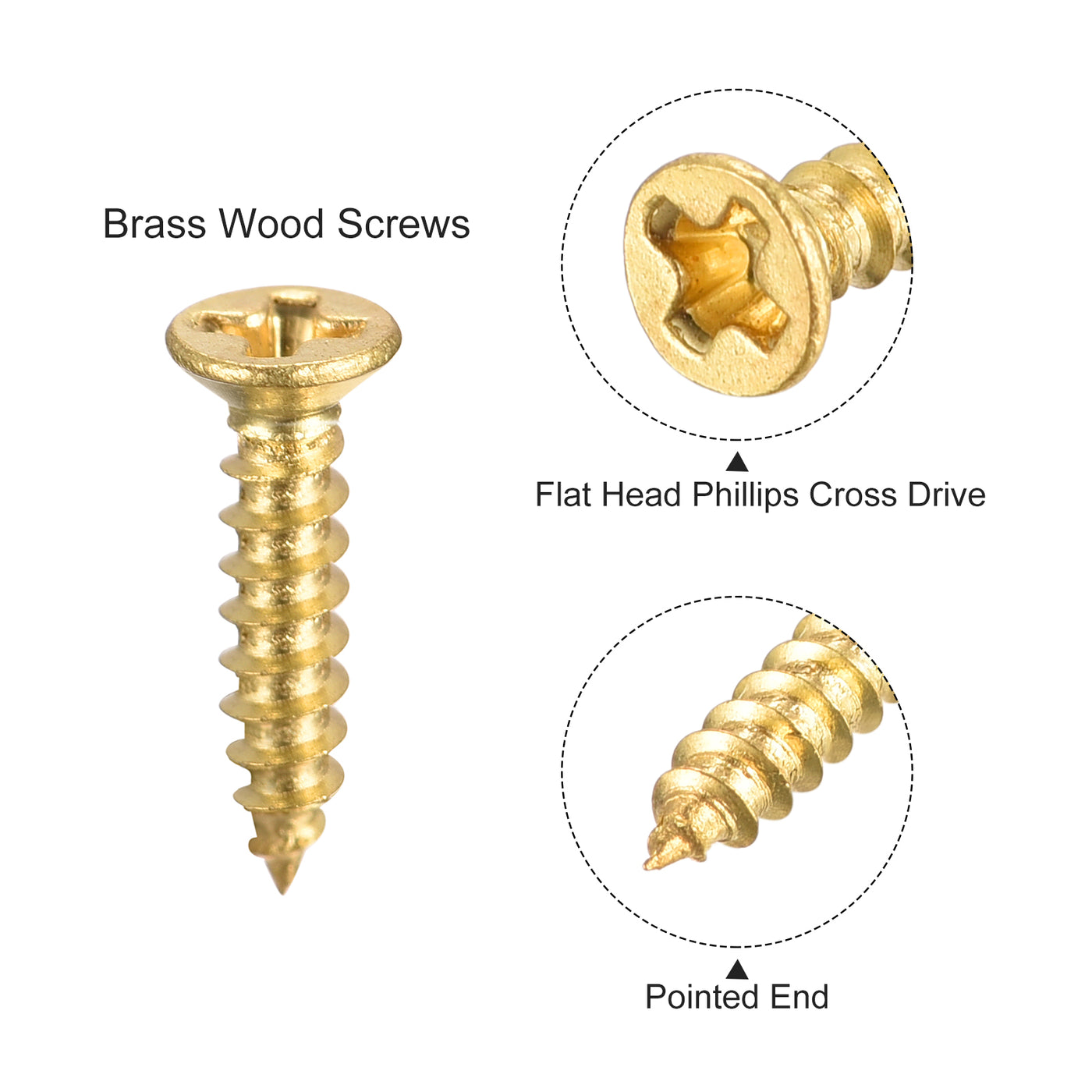 Harfington Brass Wood Screws, Phillips Flat Head Self-Tapping Connector for Door, Cabinet, Wooden Furniture