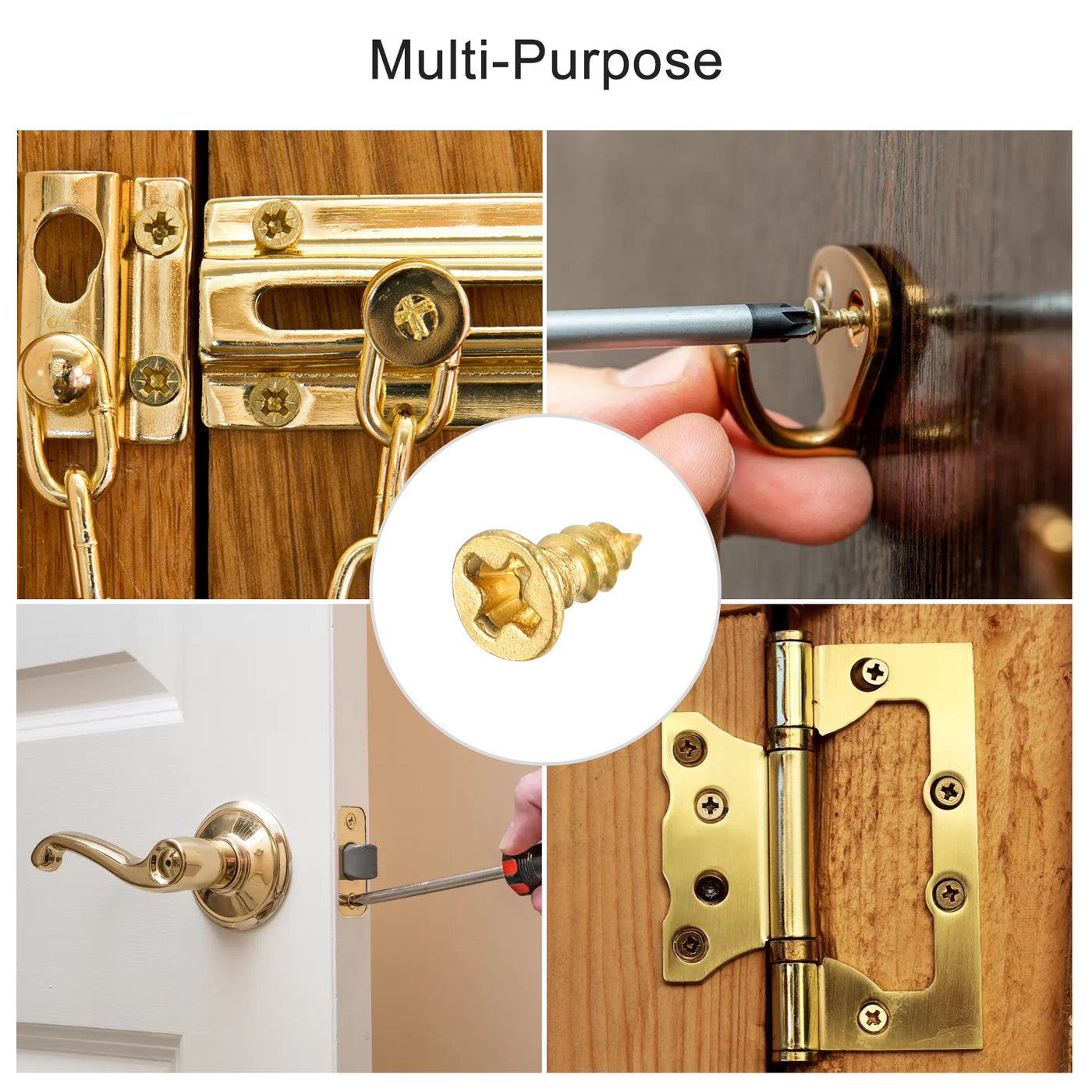 Harfington Brass Wood Screws, Phillips Flat Head Self-Tapping Connector for Door, Cabinet, Wooden Furniture