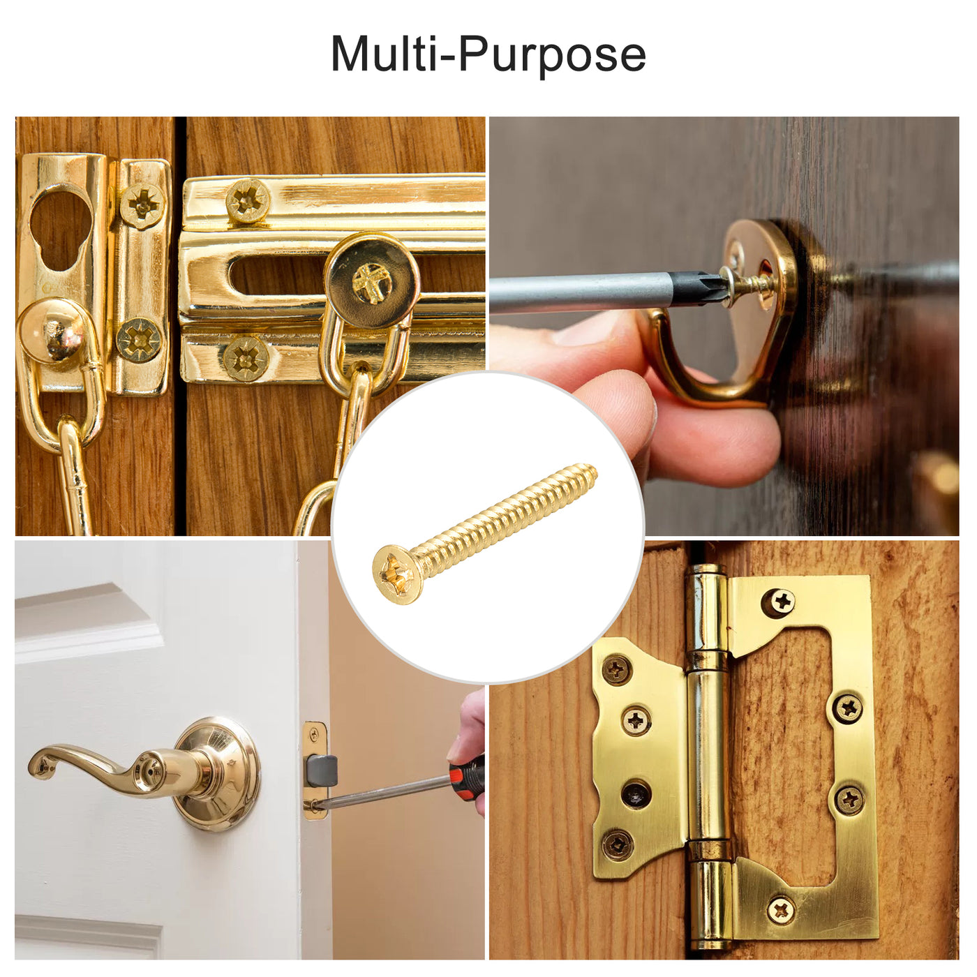 Harfington Brass Wood Screws, Phillips Flat Head Self-Tapping Connector for Door, Cabinet, Wooden Furniture