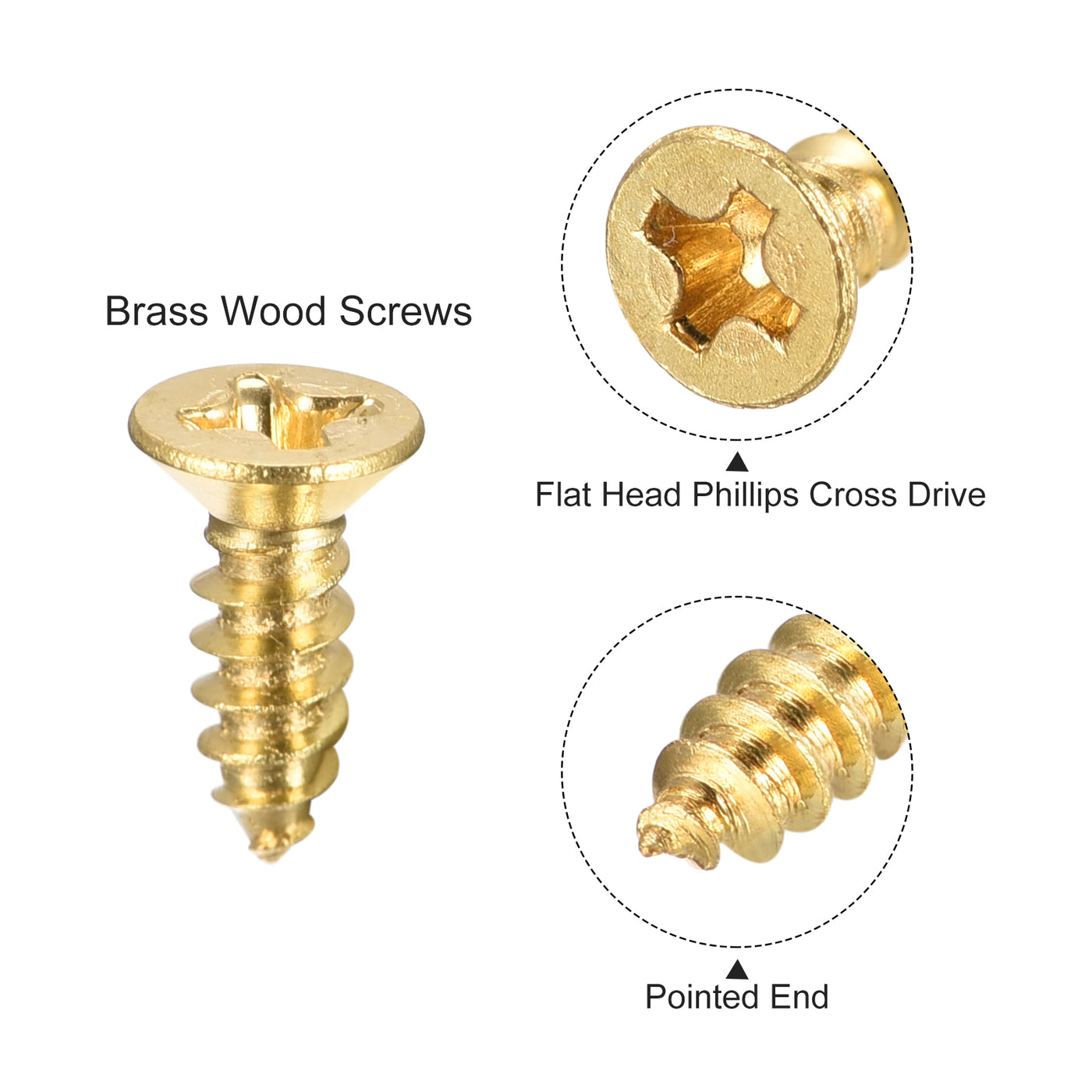 Harfington Brass Wood Screws, Phillips Flat Head Self-Tapping Connector for Door, Cabinet, Wooden Furniture