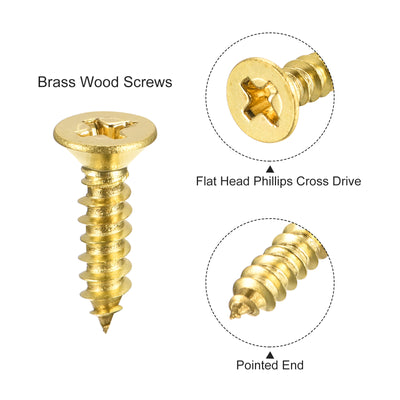 Harfington Brass Wood Screws, Phillips Flat Head Self-Tapping Connector for Door, Cabinet, Wooden Furniture