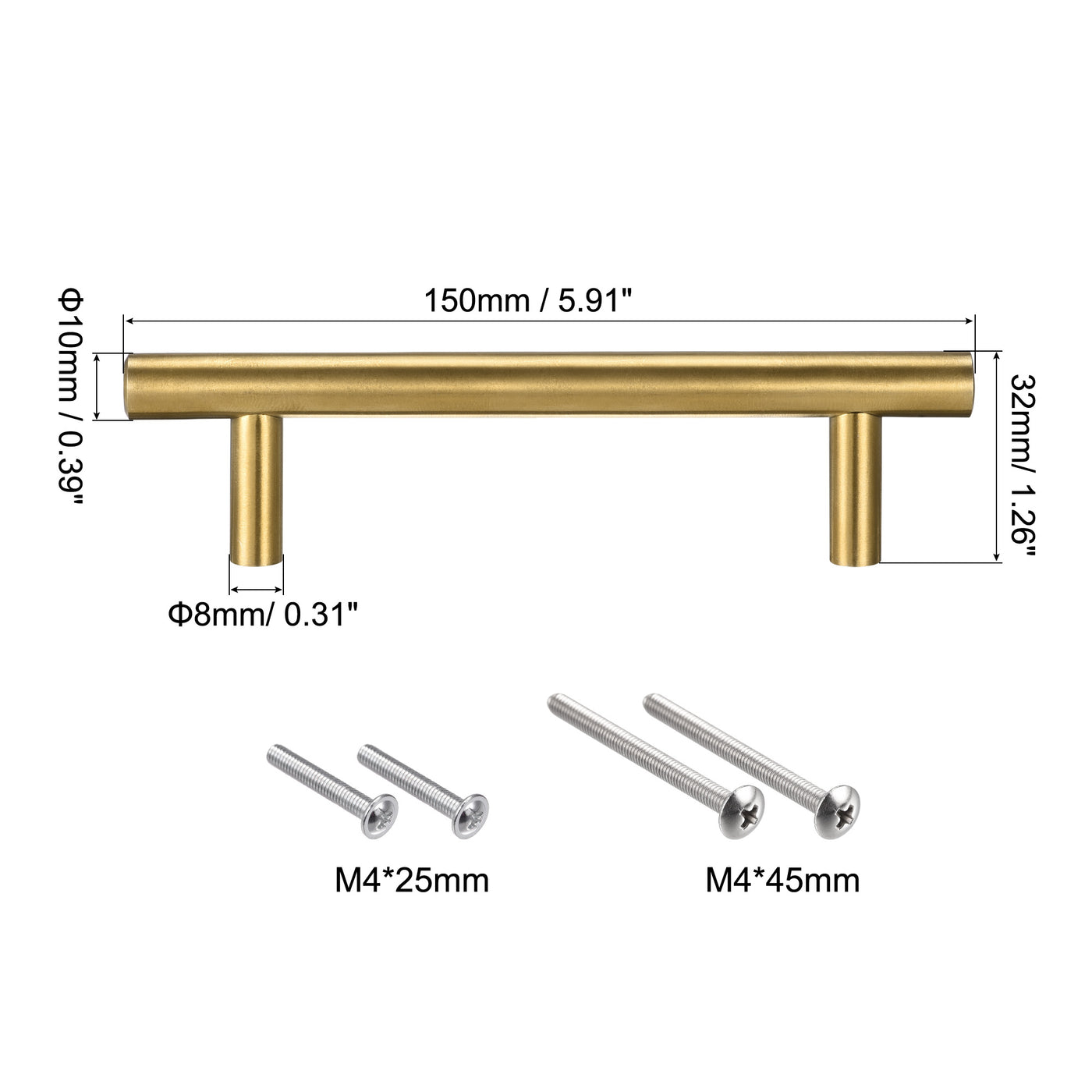 uxcell Uxcell T Bar Pull Handle, 6"(150mm) Length 10mm Dia Stainless Steel Cabinet Pulls 3.8"(96mm) Hole Center Distance Gold Tone