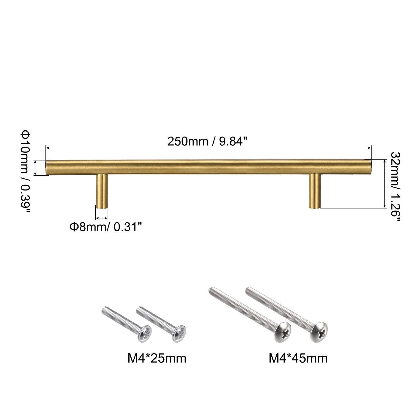 uxcell Uxcell T Bar Pull Handle, 10"(250mm) Length 10mm Dia Stainless Steel Cabinet Pulls 6.3"(160mm) Hole Center Distance Gold Tone