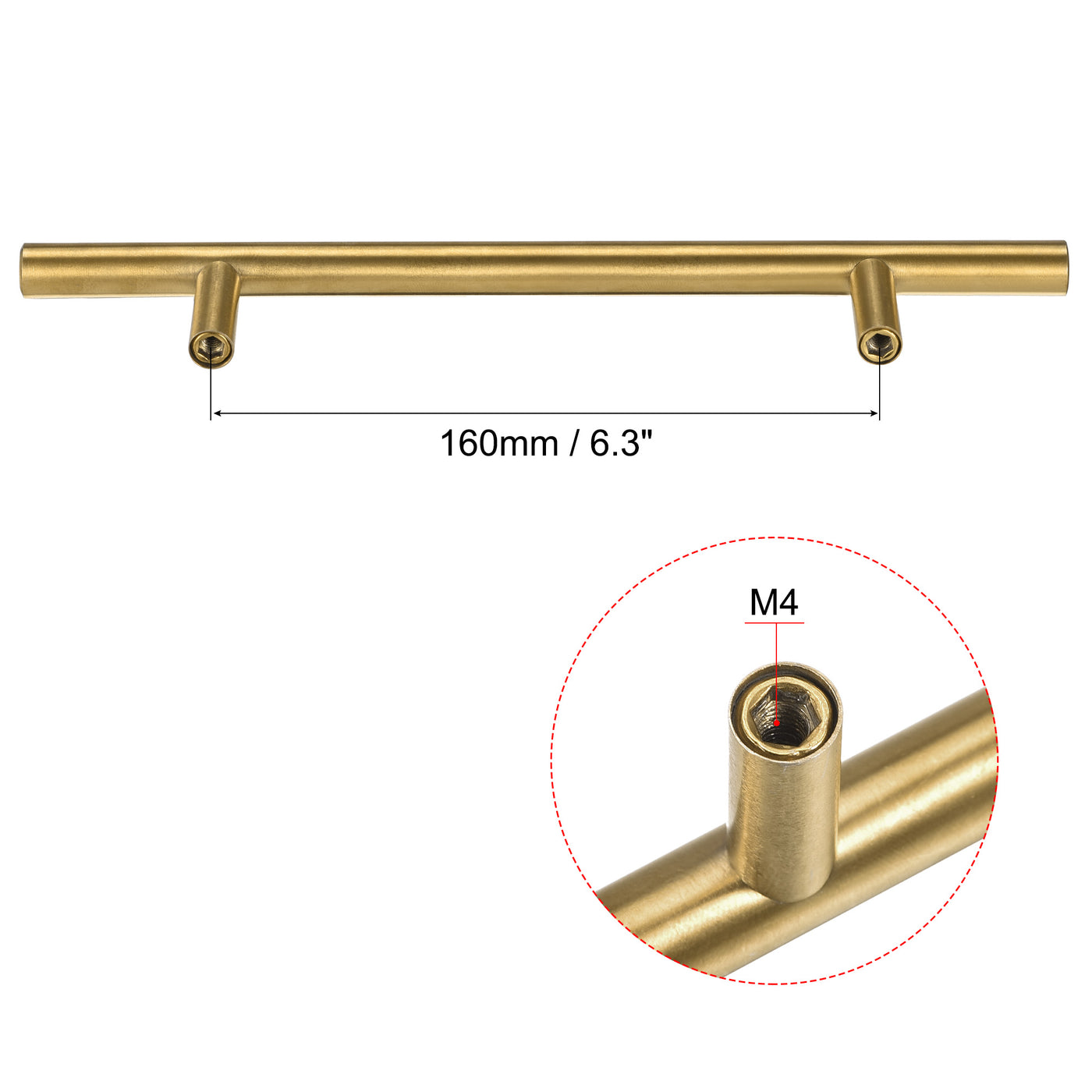 uxcell Uxcell T Bar Pull Handle, 10"(250mm) Length 10mm Dia Stainless Steel Cabinet Pulls 6.3"(160mm) Hole Center Distance Gold Tone 2pcs