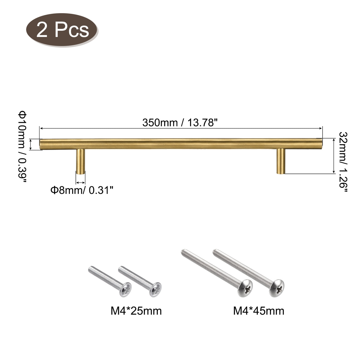 uxcell Uxcell T Bar Pull Handle, 14"(350mm) Length 10mm Dia Stainless Steel Cabinet Pulls 8.8"(224mm) Hole Center Distance Gold Tone 2pcs