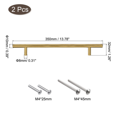 Harfington Uxcell T Bar Pull Handle, 14"(350mm) Length 10mm Dia Stainless Steel Cabinet Pulls 8.8"(224mm) Hole Center Distance Gold Tone 2pcs