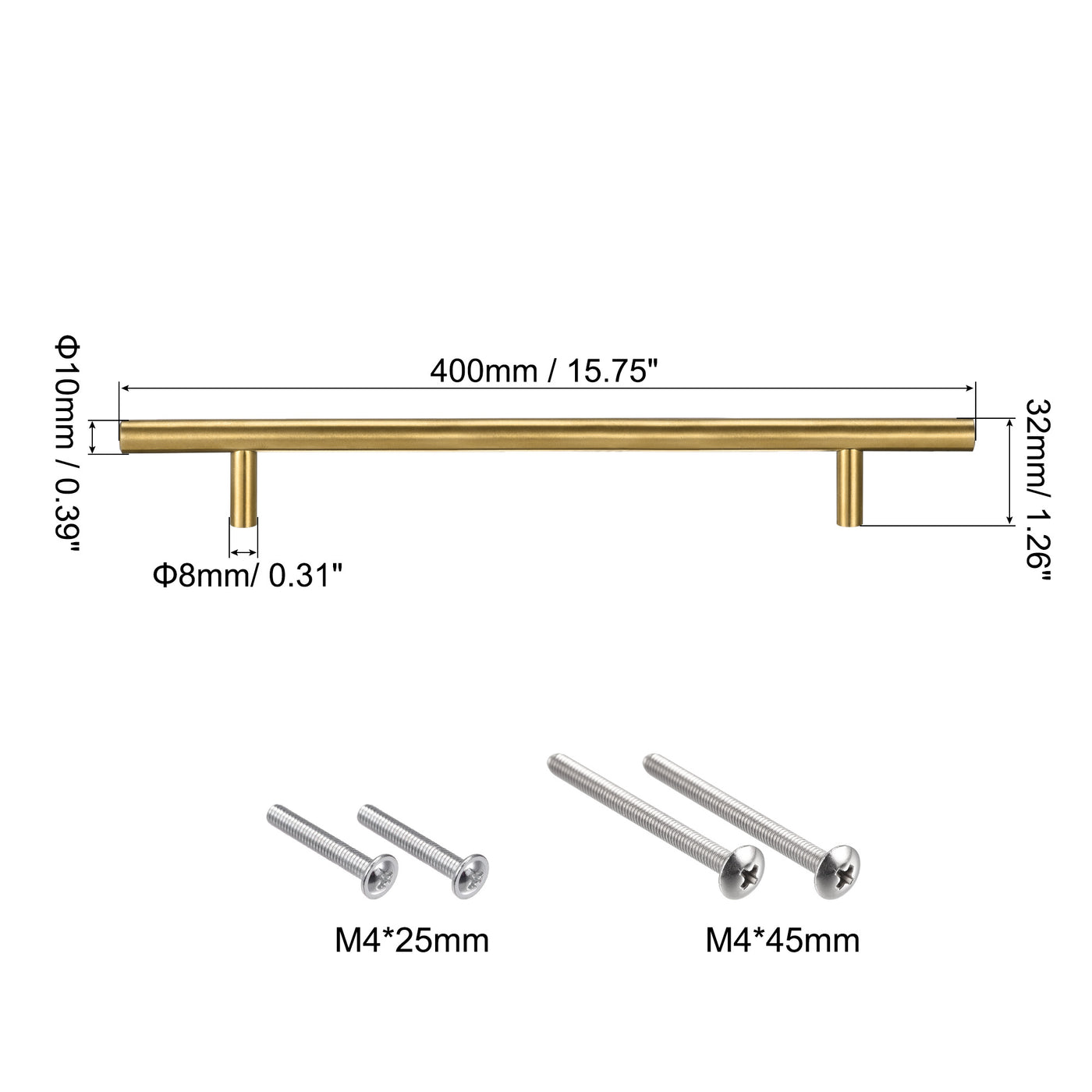 uxcell Uxcell T Bar Pull Handle, 16"(400mm) Length 10mm Dia Stainless Steel Cabinet Pulls 10"(256mm) Hole Center Distance Gold Tone