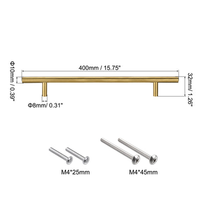 Harfington Uxcell T Bar Pull Handle, 16"(400mm) Length 10mm Dia Stainless Steel Cabinet Pulls 10"(256mm) Hole Center Distance Gold Tone
