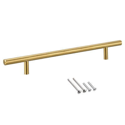 Harfington Uxcell T Bar Pull Handle, 16"(400mm) Length 10mm Dia Stainless Steel Cabinet Pulls 10"(256mm) Hole Center Distance Gold Tone