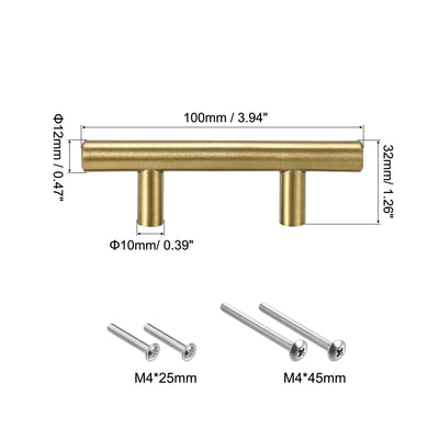 Harfington Uxcell T Bar Pull Handle, 4"(100mm) Length 12mm Dia Stainless Steel Cabinet Pulls 2.5"(64mm) Hole Center Distance Gold Tone