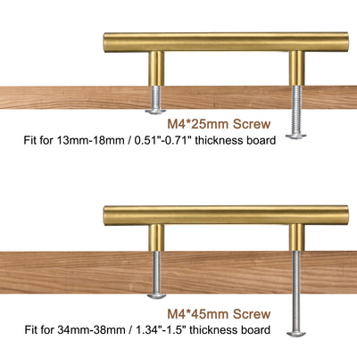Harfington Uxcell T Bar Pull Handle, 8"(200mm) Length 12mm Dia Stainless Steel Cabinet Pulls 5"(128mm) Hole Center Distance Gold Tone 5pcs