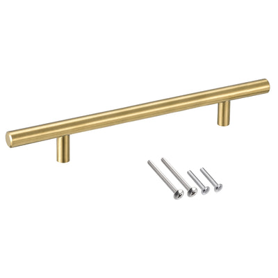Harfington Uxcell T Bar Pull Handle, 10"(250mm) Length 12mm Dia Stainless Steel Cabinet Pulls 6.3"(160mm) Hole Center Distance Gold Tone 2pcs