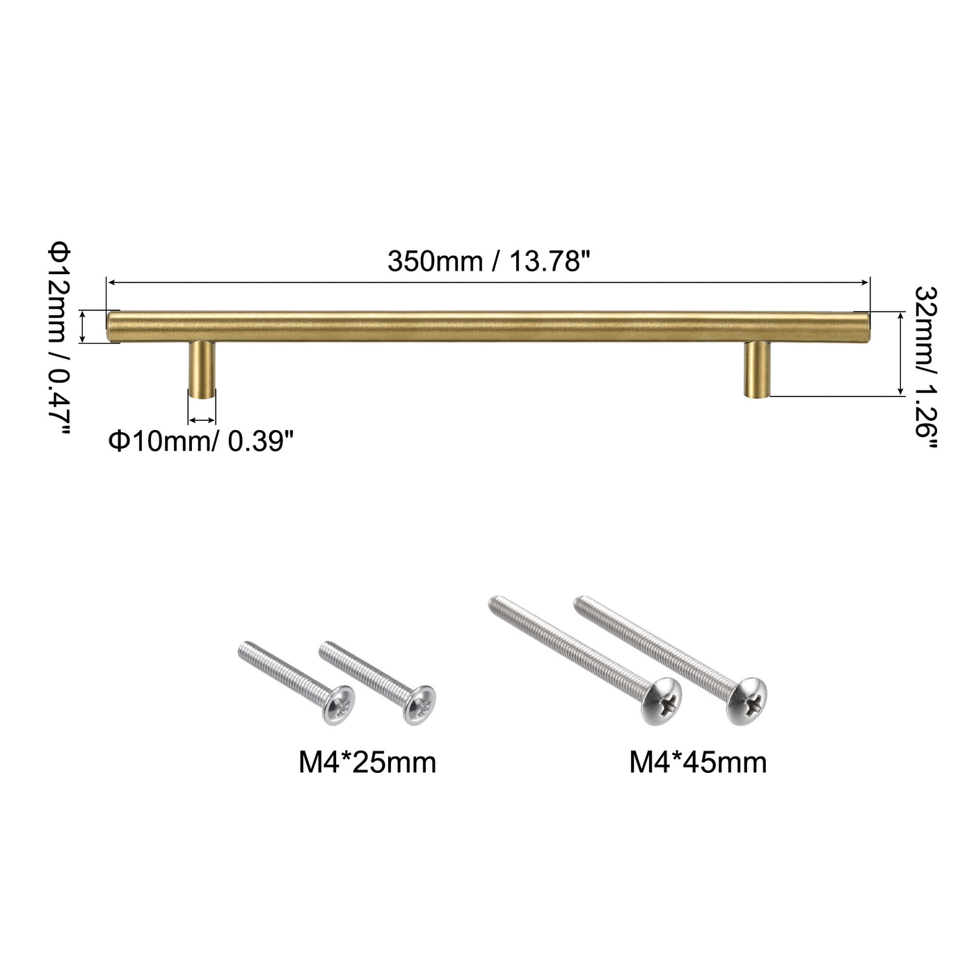 uxcell Uxcell T Bar Pull Handle, 14"(350mm) Length 12mm Dia Stainless Steel Cabinet Pulls 8.8"(224mm) Hole Center Distance Gold Tone
