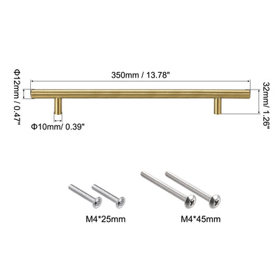 Harfington Uxcell T Bar Pull Handle, 14"(350mm) Length 12mm Dia Stainless Steel Cabinet Pulls 8.8"(224mm) Hole Center Distance Gold Tone