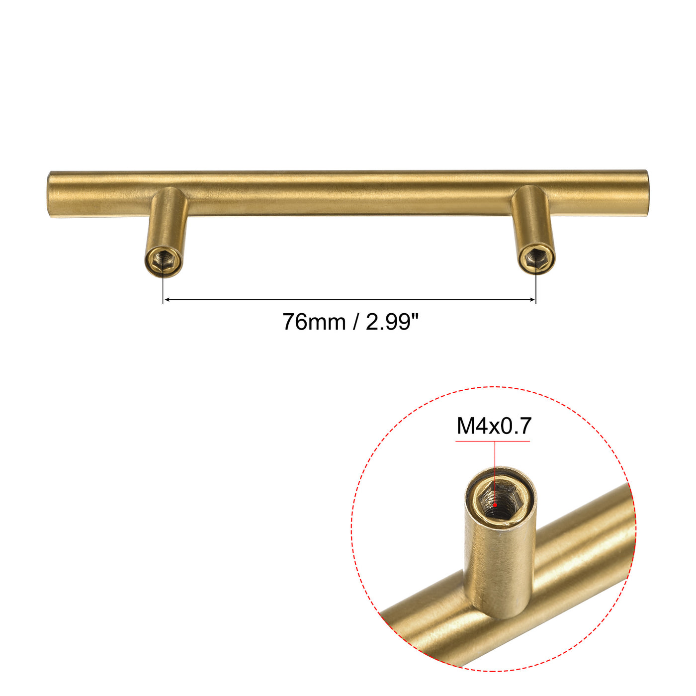 uxcell Uxcell T Bar Pull Handle, 5"(127mm) Length 10mm Dia Stainless Steel Cabinet Pulls 3"(76mm) Hole Center Distance, Gold Tone, 6pcs