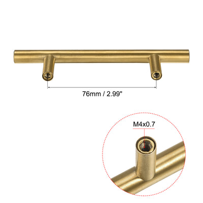 Harfington Uxcell T Bar Pull Handle, 5"(127mm) Length 10mm Dia Stainless Steel Cabinet Pulls 3"(76mm) Hole Center Distance, Gold Tone, 6pcs