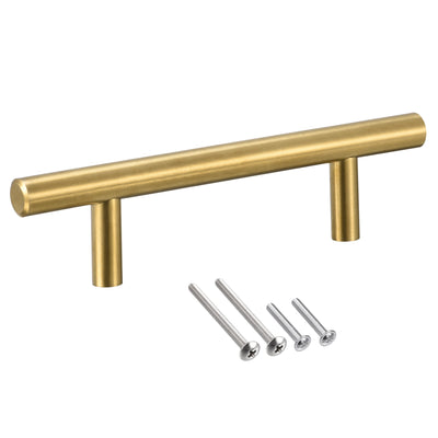 Harfington Uxcell T Bar Pull Handle, 5"(127mm) Length 10mm Dia Stainless Steel Cabinet Pulls 3"(76mm) Hole Center Distance, Gold Tone, 6pcs