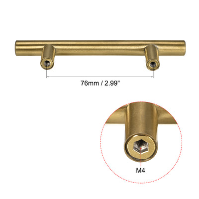 Harfington Uxcell T Bar Pull Handle, 5"(127mm) Length 12mm Dia Stainless Steel Cabinet Pulls 3"(76mm) Hole Center Distance, Gold Tone, 6pcs