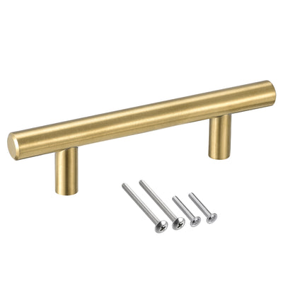 Harfington Uxcell T Bar Pull Handle, 5"(127mm) Length 12mm Dia Stainless Steel Cabinet Pulls 3"(76mm) Hole Center Distance, Gold Tone, 6pcs