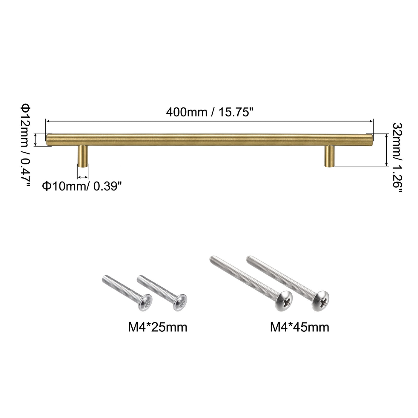 uxcell Uxcell T Bar Pull Handle, 16"(400mm) Length 12mm Dia Stainless Steel Cabinet Pulls 10"(256mm) Hole Center Distance Gold Tone