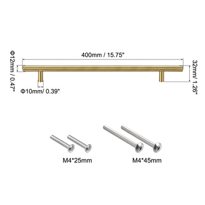 Harfington Uxcell T Bar Pull Handle, 16"(400mm) Length 12mm Dia Stainless Steel Cabinet Pulls 10"(256mm) Hole Center Distance Gold Tone