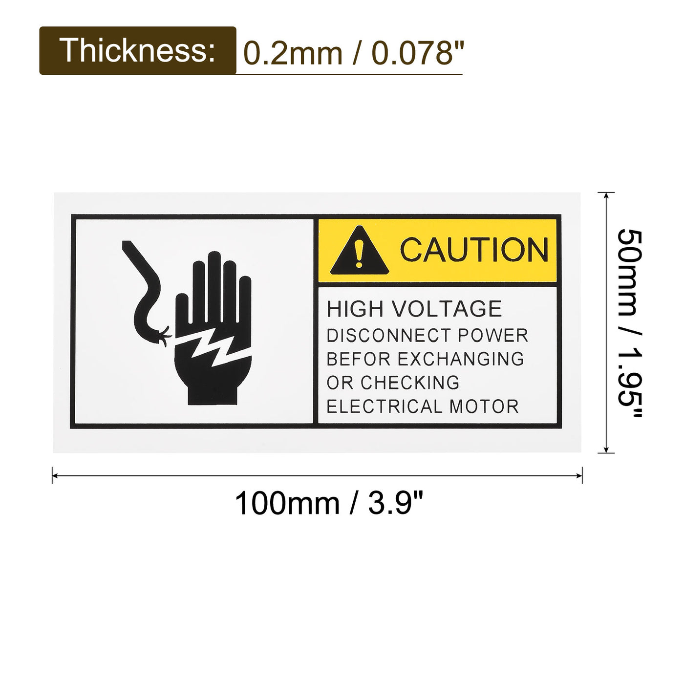 Harfington Rectangle Electrical Shock Risk Warning Sign Yellow with Black Words