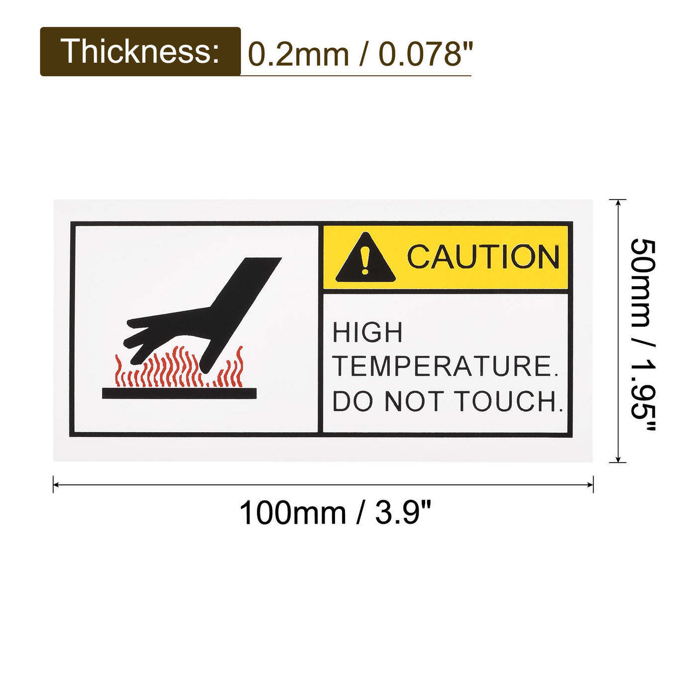 Harfington Rectangle High Surface Temperatures Warning Sign Yellow with Black Words