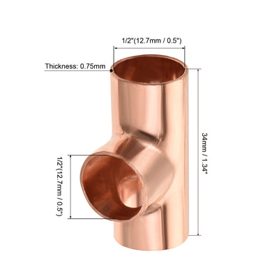 Harfington Tee Copper Fitting 3 Way Welding Joint for Air Conditioner