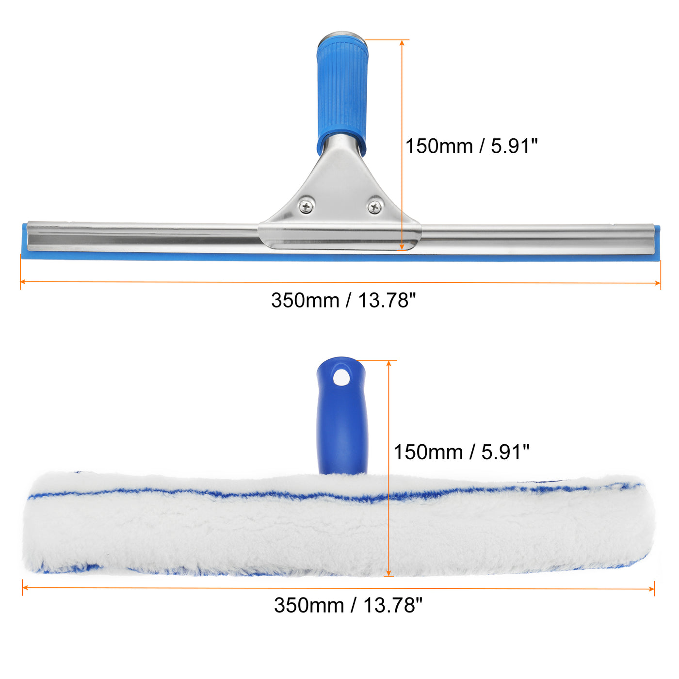Harfington 14 Inch Shower Squeegee Microfiber Scrubber Window Cleaning Kit Blue