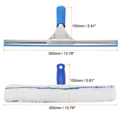 Harfington 14 Inch Shower Squeegee Microfiber Scrubber Window Cleaning Kit Blue