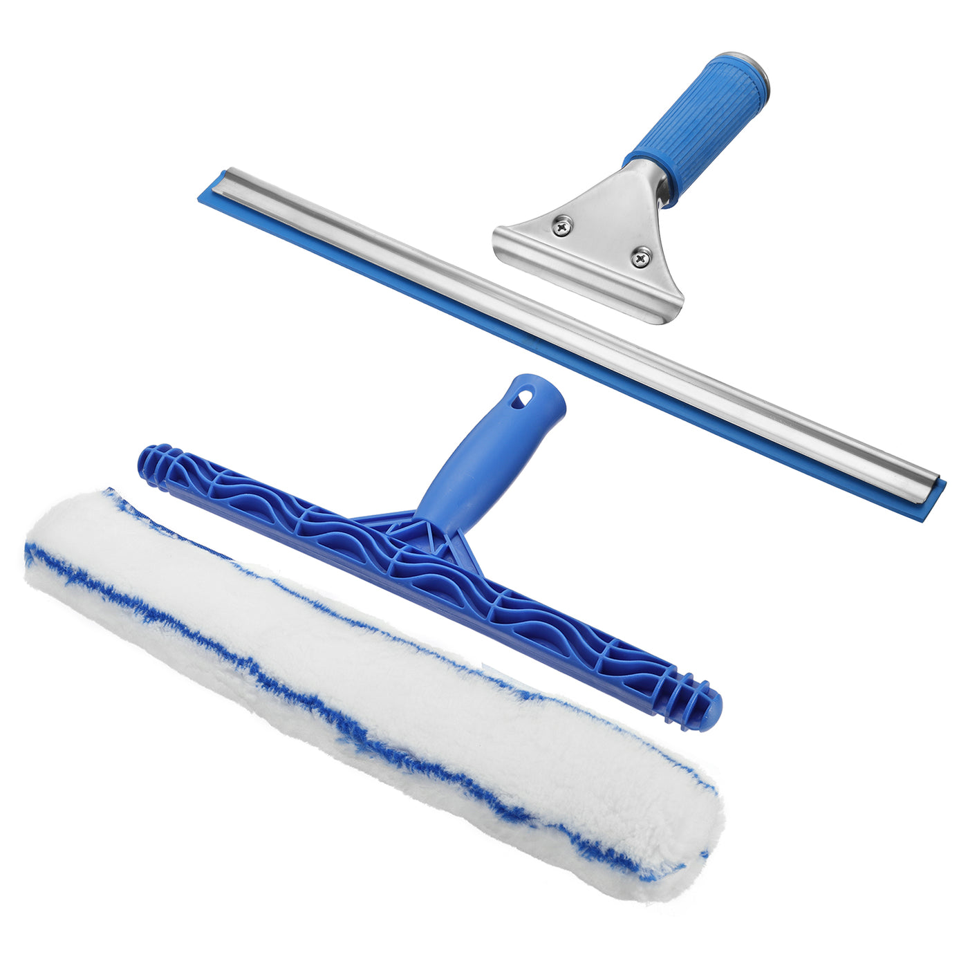 Harfington 14 Inch Shower Squeegee Microfiber Scrubber Window Cleaning Kit Blue