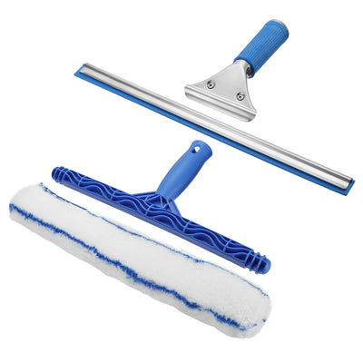 Harfington 14 Inch Shower Squeegee Microfiber Scrubber Window Cleaning Kit Blue