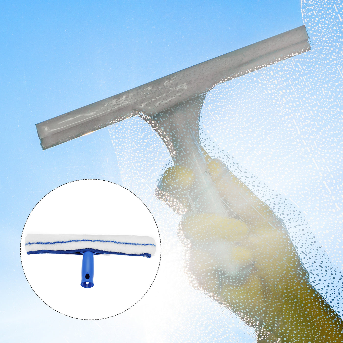 Harfington 14 Inch Shower Squeegee Microfiber Scrubber Window Cleaning Kit Blue