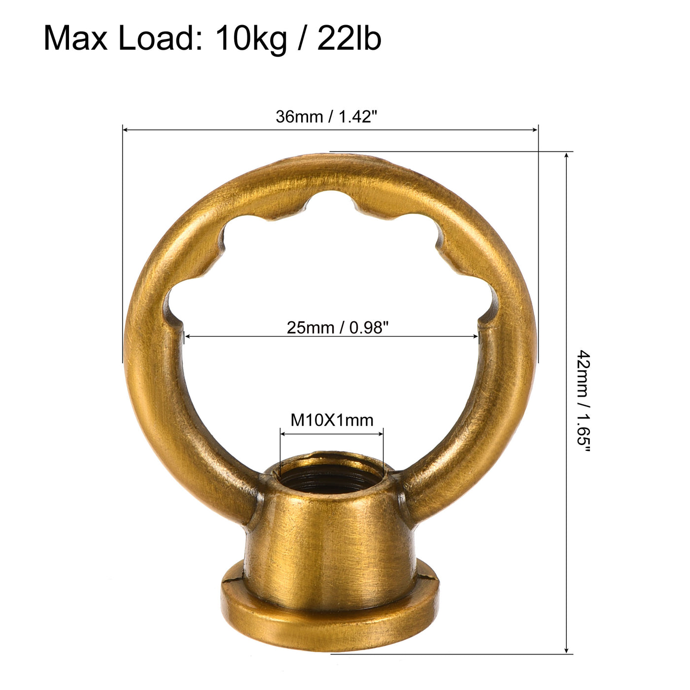 Harfington Eye Nut 10kg Max Load M10 Thread Ring Shape Female Loop for Hanging Lamp Chandelier, Gold Bronze
