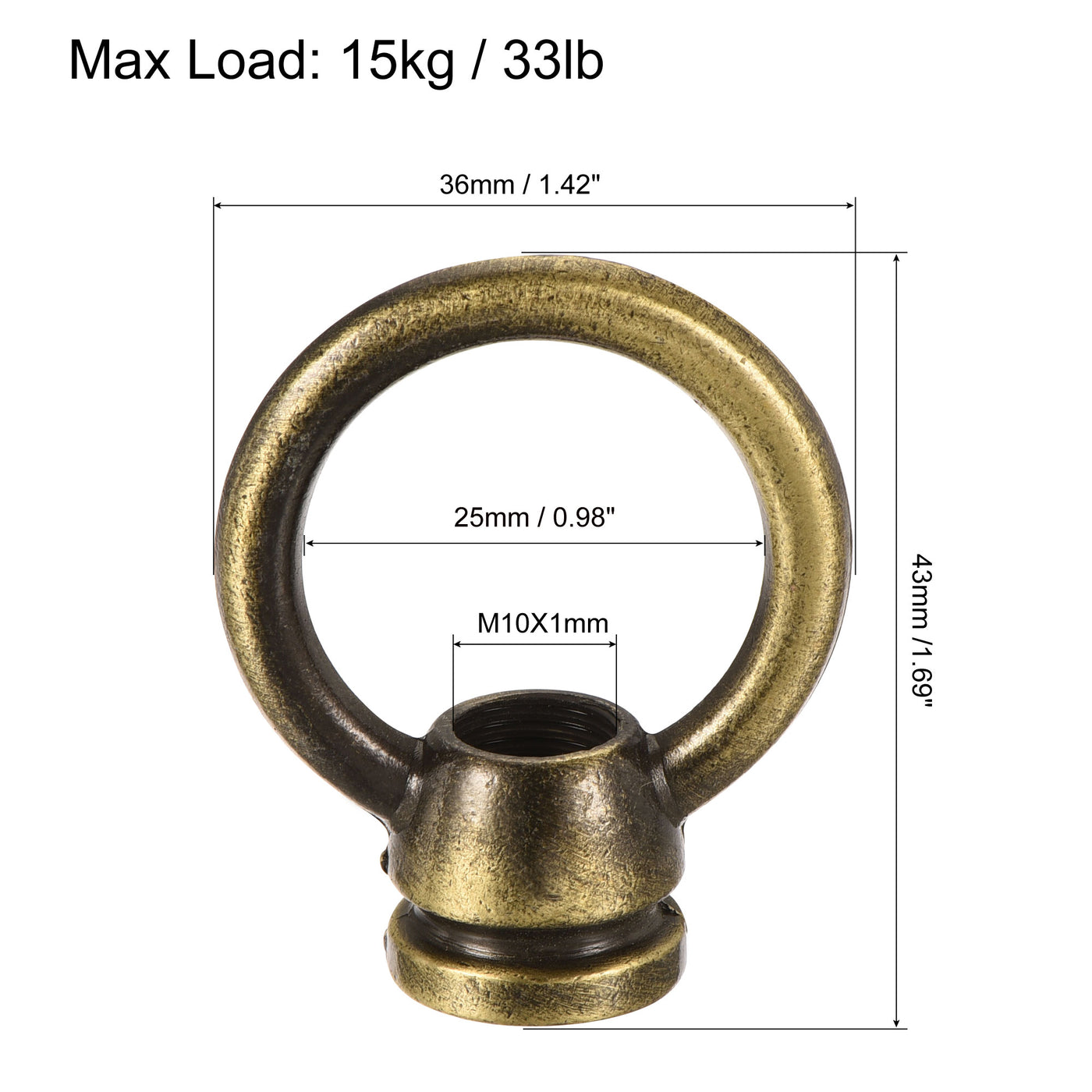 Harfington Eye Nut 15kg Max Load 36x43mm M10 Thread Ring Shape Female Loop for Hanging Lamp Chandelier, Bronze Pack of 2