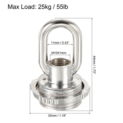 Harfington Eye Nut 25kg Max Load 30x44mm M10 Thread Ring Shape Female Loop for Hanging Lamp Chandelier, Silver Tone Pack of 2