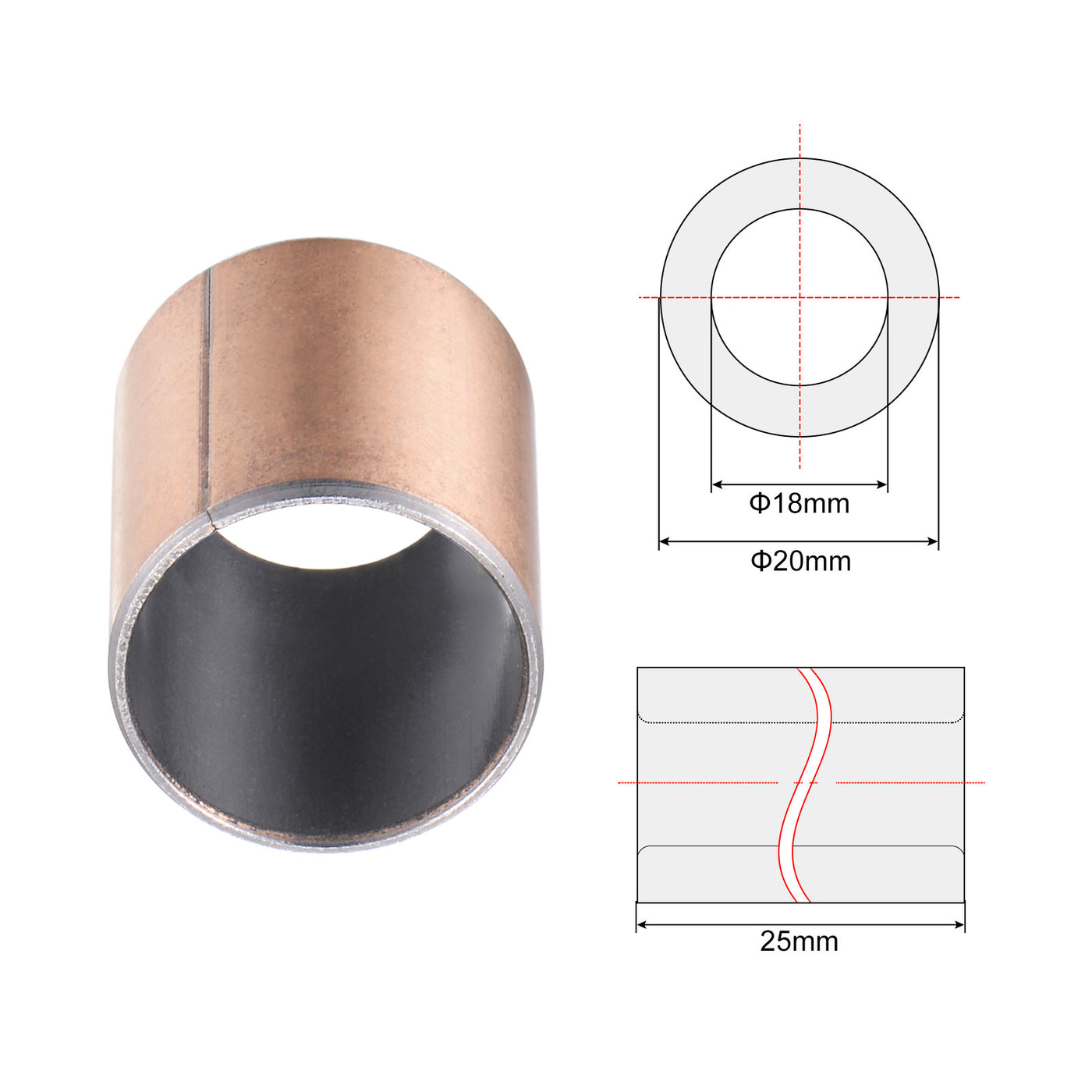 uxcell Uxcell Sleeve Bearing Length Plain Bearings Wrapped Oilless Bushings