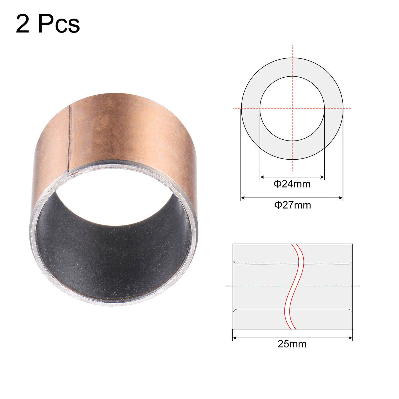 uxcell Uxcell Sleeve Bearing Bore Plain Bearings Wrapped Oilless Bushing