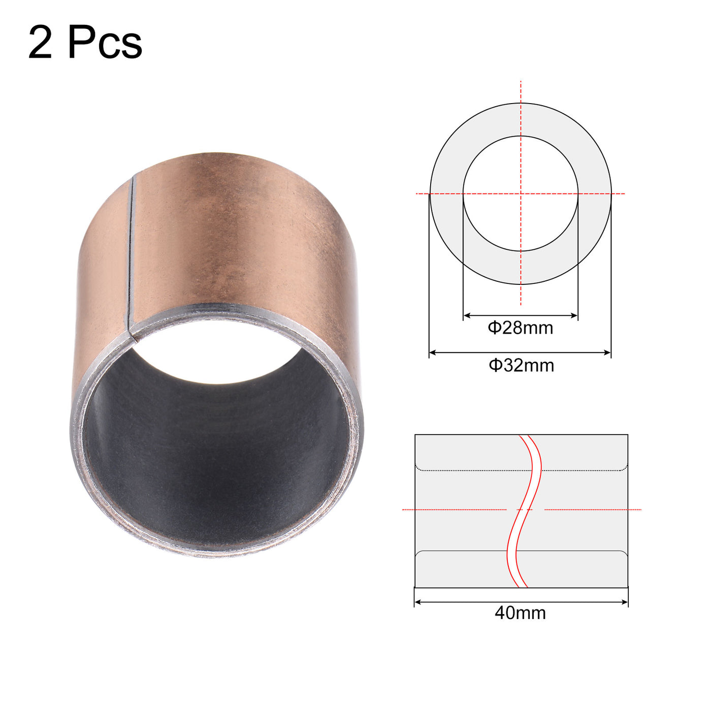 uxcell Uxcell Sleeve Bearing Bore Plain Bearings Wrapped Oilless Bushing