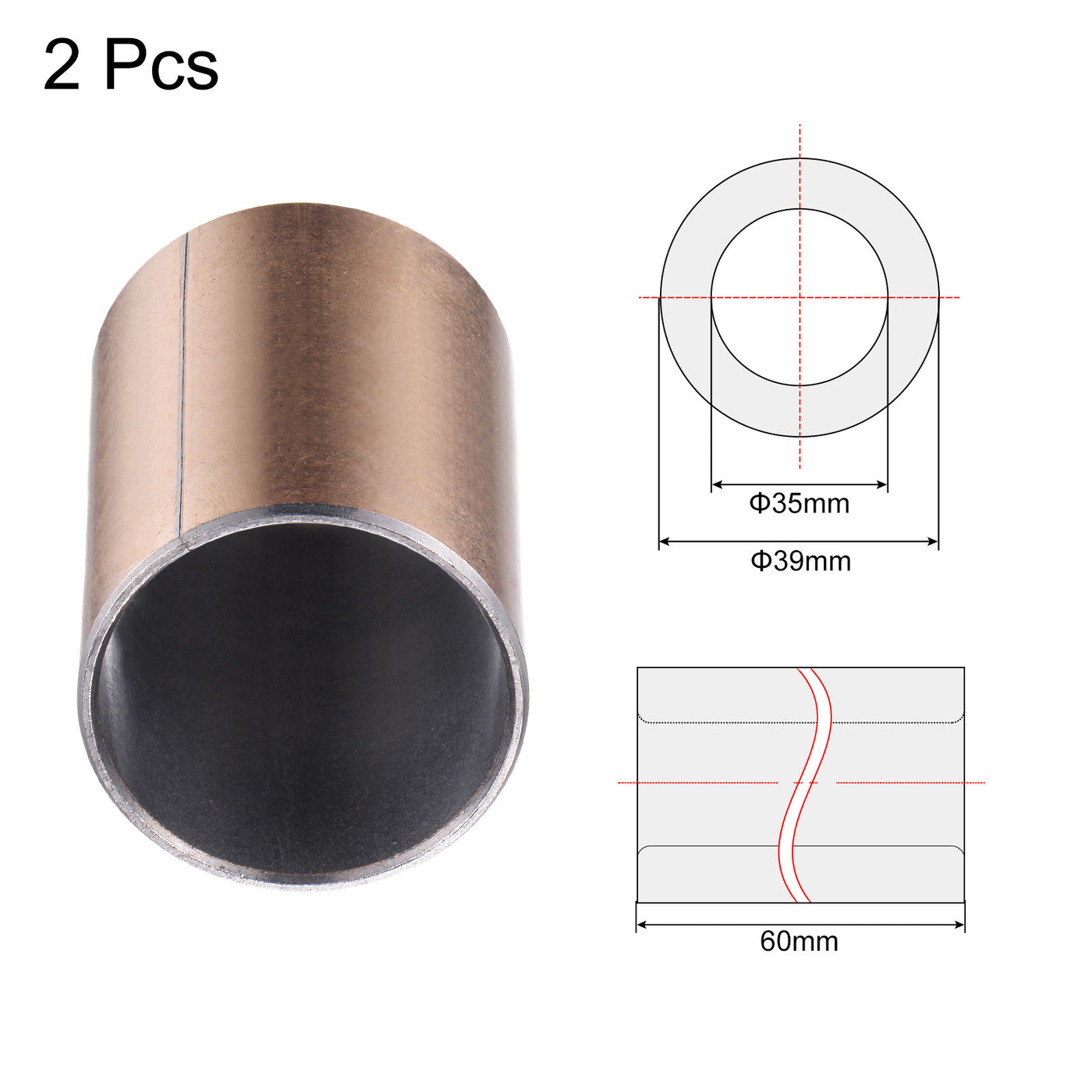 uxcell Uxcell Sleeve Bearing Bore Plain Bearings Wrapped Oilless Bushing