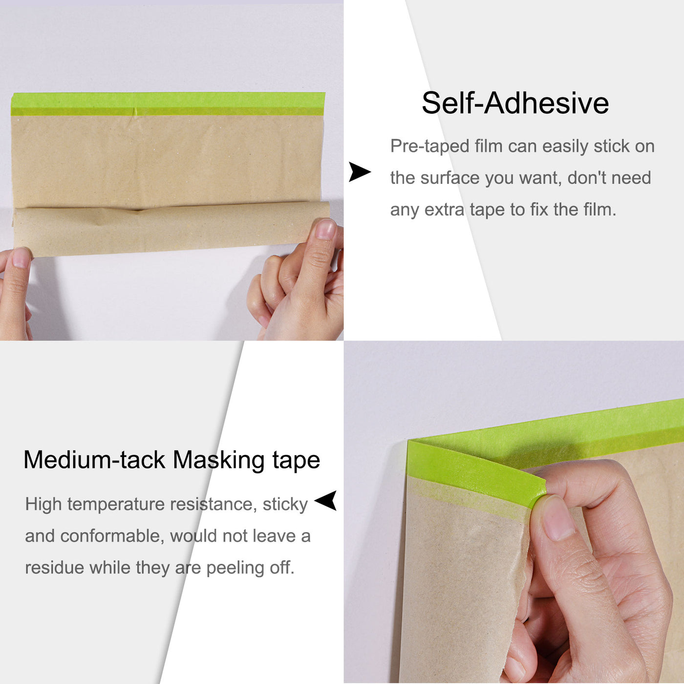Harfington Pre-Taped Masking Film Brown Paper with Medium-Tack Tape